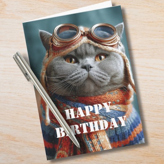 Carte Birthday Cat Pilot Aviator Cool Funny Aviation