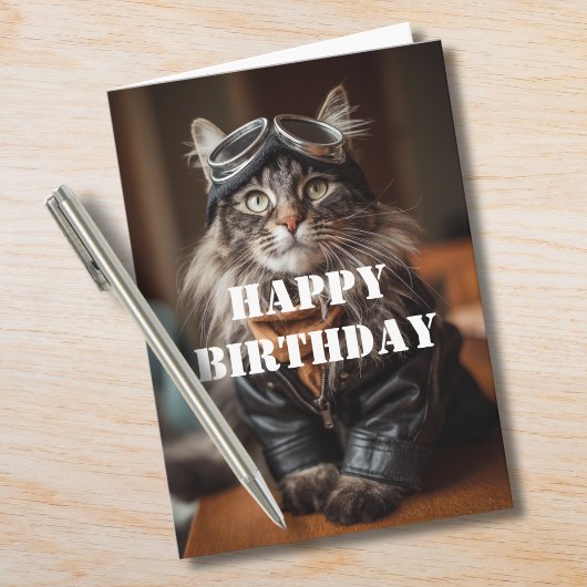 Carte Birthday Cat Pilot Aviator Cool Funny Aviation