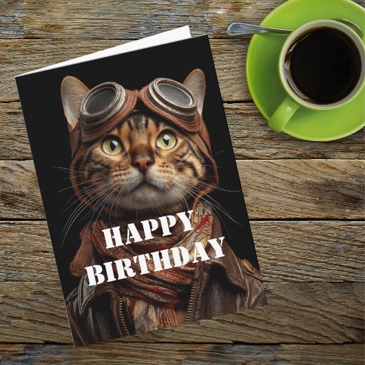 Carte Birthday Cat Pilot Aviator Cool Funny Aviation