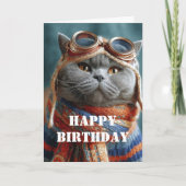 Carte Birthday Cat Pilot Aviator Cool Funny Aviation (Devant)