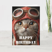 Carte Birthday Cat Pilot  Funny Aviator Cool Aviation (Devant)