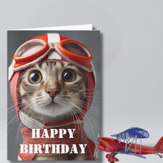 Carte Birthday Cat Pilot  Funny Aviator Cool Aviation