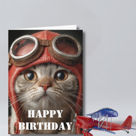 Carte Birthday Cat Pilot  Funny Aviator Cool Aviation