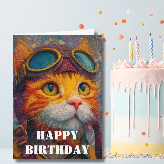 Carte Birthday Cat Pilot  Funny Aviator Cool Aviation