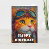 Carte Birthday Cat Pilot  Funny Aviator Cool Aviation (Devant)