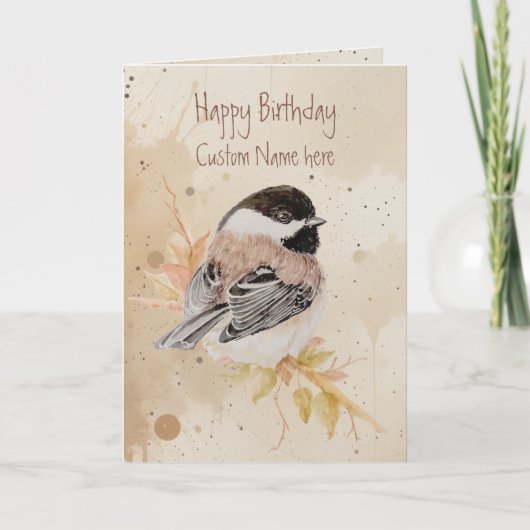 Carte Birthday Custom Name Chickadee Bird (Devant)