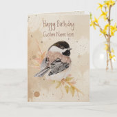 Carte Birthday Custom Name Chickadee Bird (Fleur jaune)
