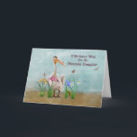 Carte Birthday, Daughter, Pelican, Flowers<br><div class="desc">This birthday greeting for a daughter feobjets a whimsical fantasy image of a white pelican bird standing among several ful flowers while three butterflies hover nearby. A little frog looks up at the pelican from behind the flowers. Le background est un muted blue green and brown. The inside verse is...</div>