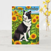 Carte Birthday Dog with Sunflower  (Fleur jaune)