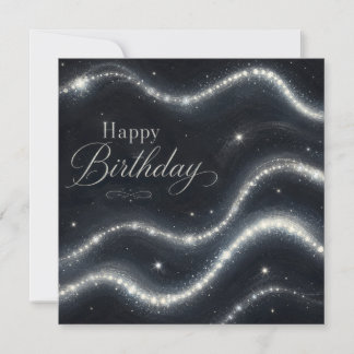 Carte Birthday Elegant Black Silver Diamond Waves