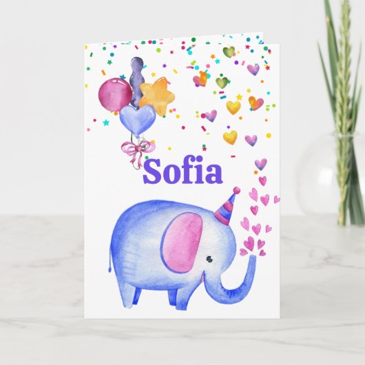 Carte Birthday Elephant Ajouter un nom Age mignonne cart (Devant)