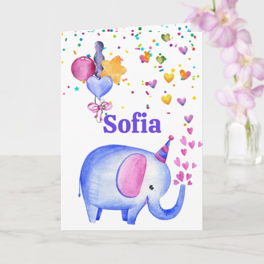 Carte Birthday Elephant Ajouter un nom Age mignonne cart (Orchidée)