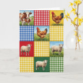 Carte Birthday Farm Animals and Gingham Patchwork Quilt (Fleur jaune)