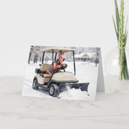 Carte Birthday Flamingo Driving Golf Cart With Snowplow (Devant)