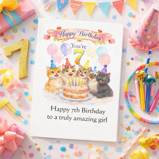 Carte  Birthday for Age 7 Girls - Cute Cat 