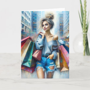 Carte Birthday Girl Shopping Dans La Grande Ville