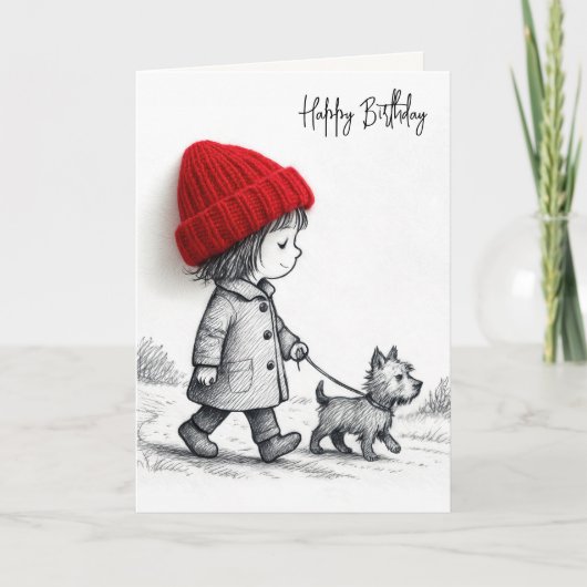 Carte Birthday Girl Walking Her Dog (Devant)
