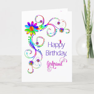 Carte Birthday, Girlfriend, Abstract Floral-Vivid Colors