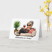 Carte Birthday Glamorous Old Lady With Wine (Fleur jaune)