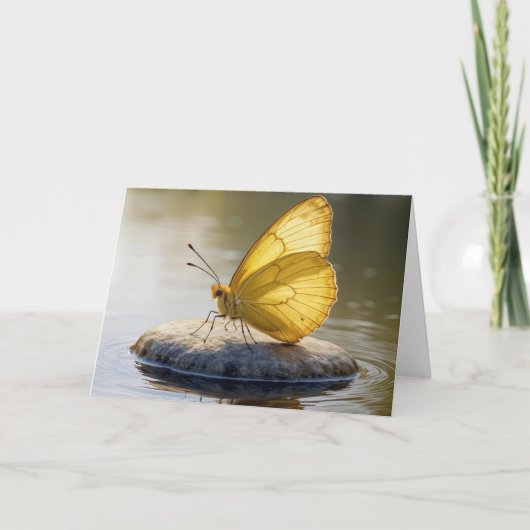 Carte Birthday Golden Butterfly On a Rock in Water (Devant)
