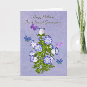 Carte Birthday, Grandmother, Butterflies and Flowers
