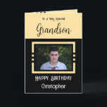 Carte Birthday Grandson ajouter nom photo jaune noir<br><div class="desc">À un petit-fils très spécial. Joyeux anniversaire. Ajoutez un nom et une photo. Jaune et noir.</div>