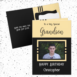 Carte Birthday Grandson ajouter nom photo jaune noir