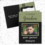 Carte Birthday Grandson ajouter nom photo vert noir<br><div class="desc">À un petit-fils très spécial. Joyeux anniversaire. Ajoutez un nom et une photo. Vert et noir.</div>