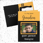 Carte Birthday Grandson ajouter photo nom orange noir<br><div class="desc">À un petit-fils très spécial. Joyeux anniversaire. Ajoutez un nom et une photo. Orange et noir.</div>