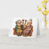 Carte Birthday Grumpy Old Ladies With Red Wine (Fleur jaune)