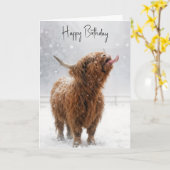 Carte Birthday Highland Cow Licking Snowflakes (Fleur jaune)