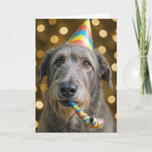 Carte Birthday Irish Wolfhound with Party Hat (Devant)