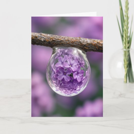 Carte Birthday Lilac Blossom Reflected in Raindrop (Devant)