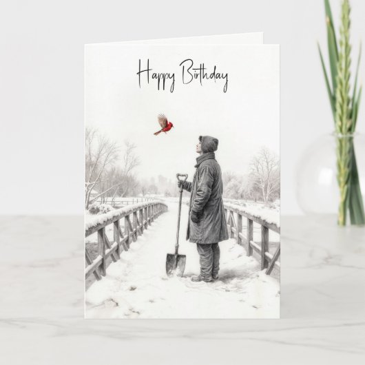 Carte Birthday Man Watching a Cardinal (Devant)