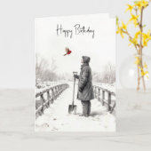 Carte Birthday Man Watching a Cardinal (Fleur jaune)