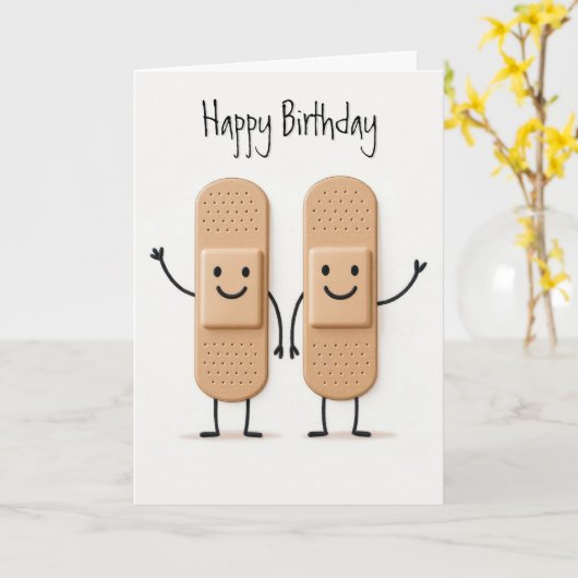 Carte Birthday Medical Bandage Stick Figures People (Fleur jaune)