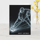 Carte Birthday Neon Hockey Player On Ice (Fleur jaune)