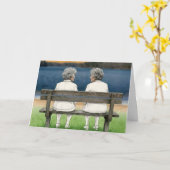 Carte Birthday Old Ladies Chatting on a Bench (Fleur jaune)
