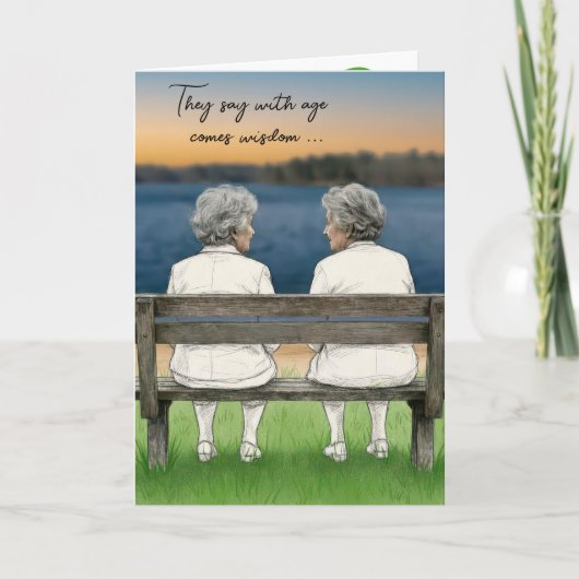 Carte Birthday Old Ladies Chatting on a Lake Bench (Devant)