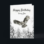 Carte Birthday Owl Bird Watercolor Son<br><div class="desc">Watercolor Owl in flight striking with a winter of frosty snow-covered trees Forest Happy Birthday to my Son</div>