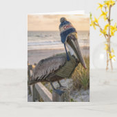 Carte Birthday Pelican Wearing a Winter Hat (Fleur jaune)