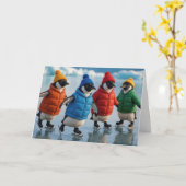 Carte Birthday Penguins Ice Skating On an Arctic Lake (Fleur jaune)