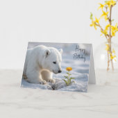 Carte Birthday Polar Bear Cub Admiring a Daisy (Fleur jaune)