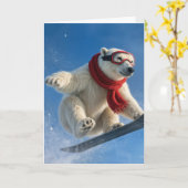 Carte Birthday Polar Bear Mid-air on a Snowboard (Fleur jaune)