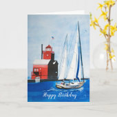 Carte Birthday Red Michigan Lighthouse (Fleur jaune)