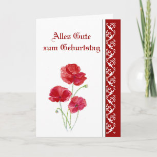 Carte Birthday, Red Poppies, Garden Flowers German