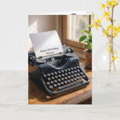 Carte Birthday Retro Typewriter by a Window (Fleur jaune)