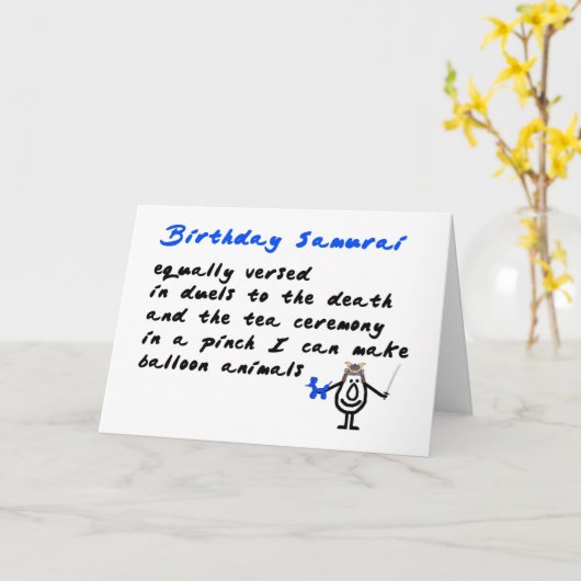 Carte Birthday samurai - a funny birthday poem (Fleur jaune)