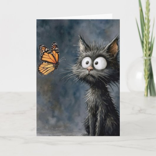 Carte Birthday Scruffy Cat with Butterfly (Devant)