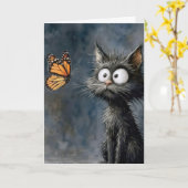 Carte Birthday Scruffy Cat with Butterfly (Fleur jaune)
